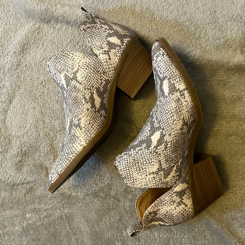 Faux snake skin ankle booties
